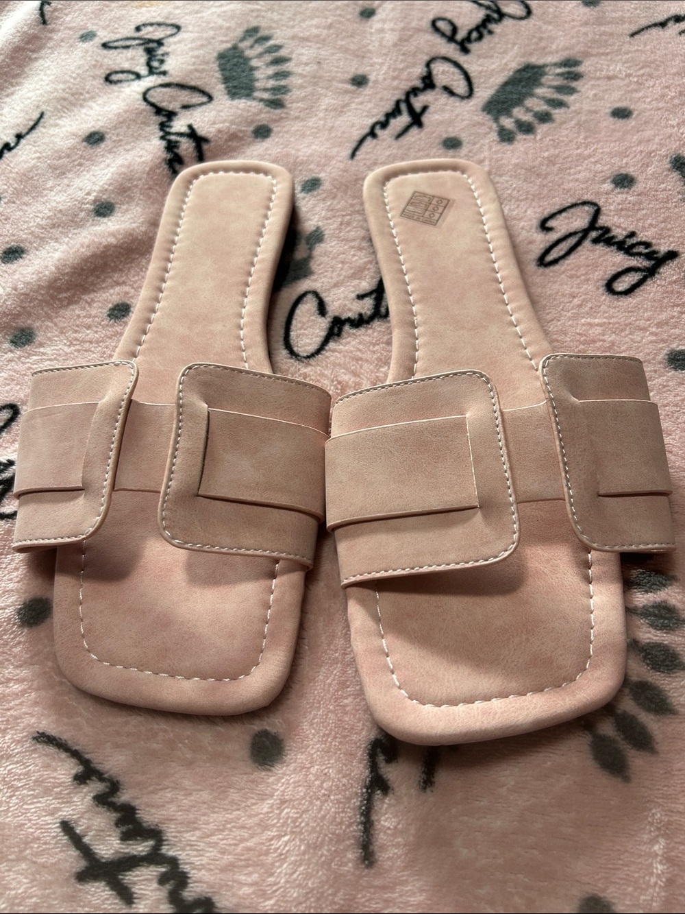 Classic Blush Slide Mules with Wide Decorative Band NWOT